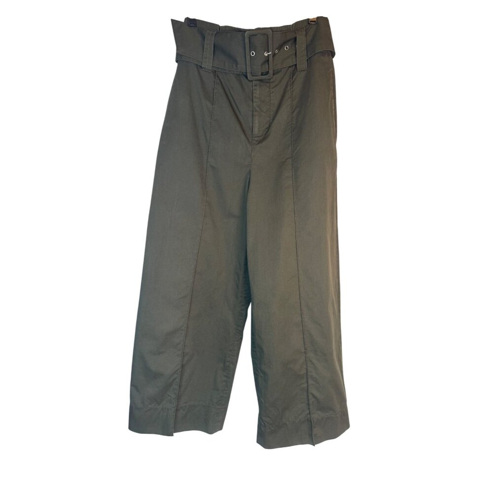 Zara Woman XS Olive Green Belted Wide-Leg Cropped Pants Cotton Blend